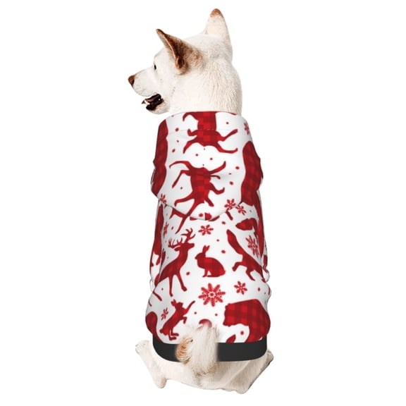 Xecao red plaid Moose Bunny bear Pattern Sweatshirts Winter Pet Dog Hoodie Puppy Coat Dog Sweaters Dog Clothes with Hat Dog Clothes Costume Outfit,Small Pets Wear-Medium