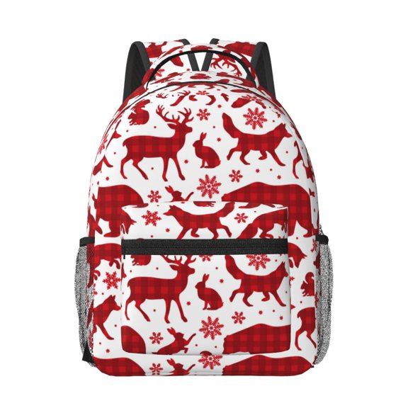 Xecao red plaid Moose Bunny bear Print Casual Backpack: A Computer Backpack Ideal for Men and Women, Perfect for College, School, or Daily Travels-One Size