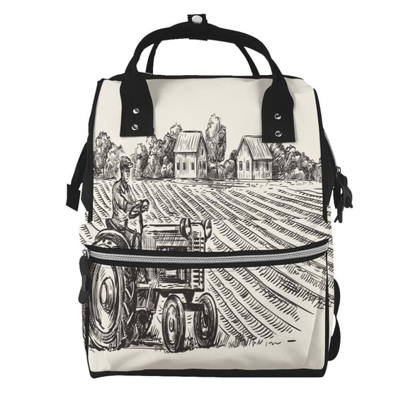 Xecao retro tractor Print Large Capacity Nappy Bag Is a Multi-Functional Waterproof Travel Backpack, Perfect as a Nursing Bag or Mummy Backpack for Women