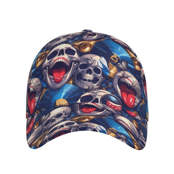 Xecao rock Skull blue record for Baseball Cap: Unisex, crafted from classic polyester twill fabric, featuring a soft unconstructed design