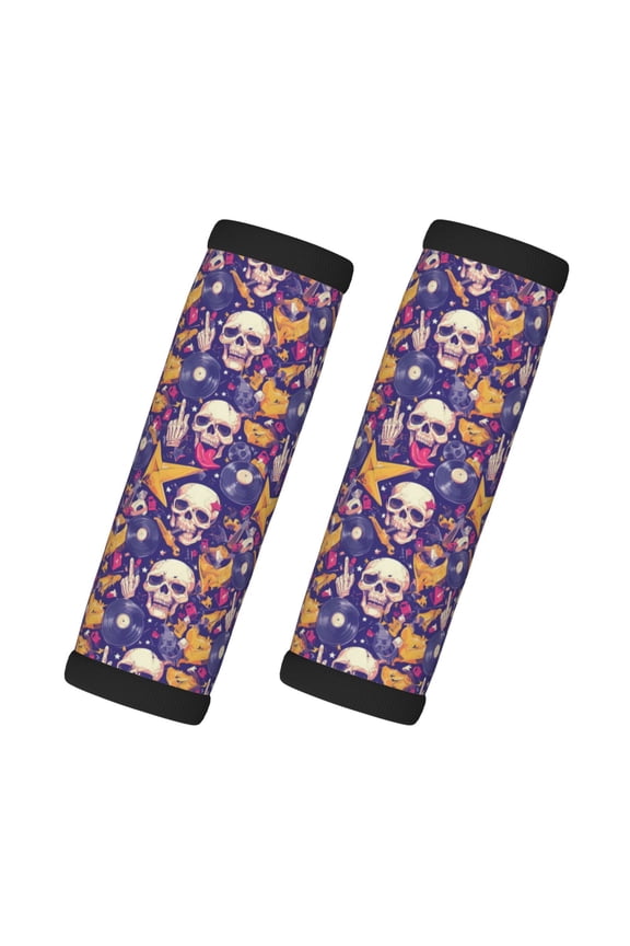 rock Skull record Print 2 Pack Luggage Handles Wrap Grips Identifiers Bright Luggage Markers, Unique Travel Essentials,Bright Luggage Markers