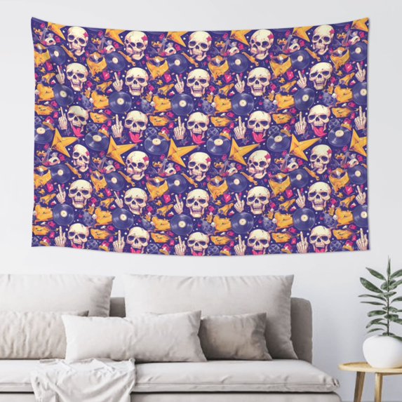 Xecao rock Skull record Print Tapestry, Wall Hanging Room Funny Decor, Backdrop Room Decor for Bedroom Living Room dormitory