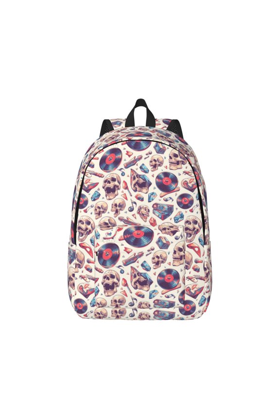 rock Skull record Retro for Canvas College Laptop Backpack, Durable Rucksack Travel Notebook Bag School Backpack Book Bag for Men Women
