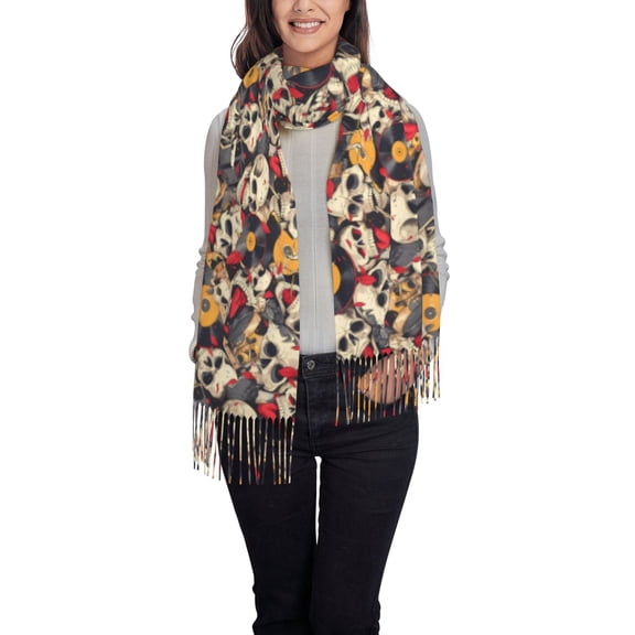 Xecao rock Skull record artist Pattern Womens Winter Scarf Fall Scarf Oversized Large Scarf for Women Warm Shawl Wrap