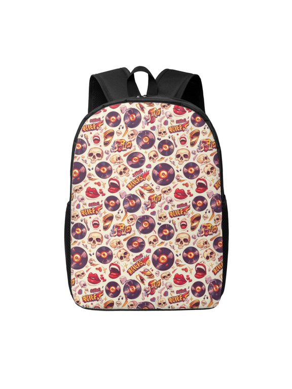rock music Skull record print Travel Backpack, Large Computer Backpack for Men Women, College School Rucksack Book Bag