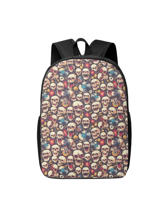 rock record music Skull print Travel Backpack, Large Computer Backpack for Men Women, College School Rucksack Book Bag