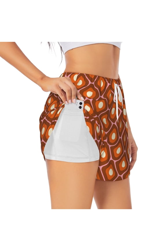's 60s and 70s Aesthetic for a double-layer running short for women, perfect for gym, tennis, and more, featuring a convenient pocket.