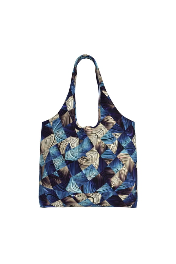 's Abstract Blue Squares Canvas Tote Bag is a versatile choice for women, serving as a stylish beach bag, shopping bag,and reusable grocery bag.