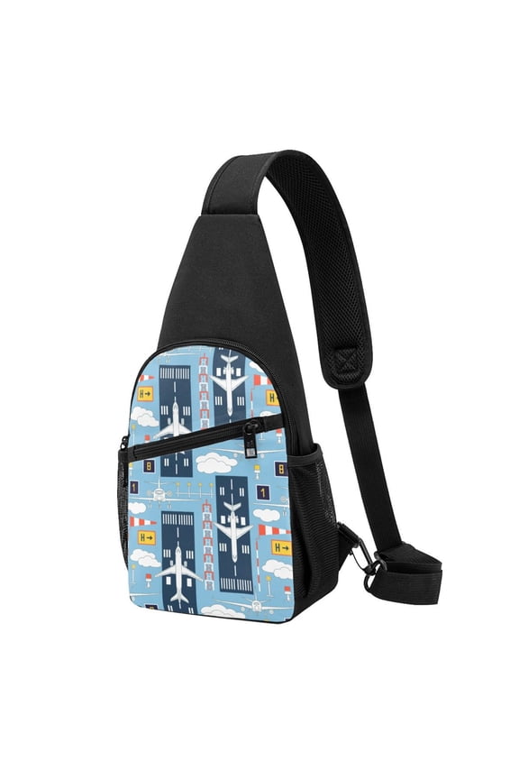 's Airplanes and Aviation Signs Print Sling Bag: A Versatile Chest, Shoulder, and Crossbody Backpack for Casual Days Out, Perfect for Both Men and Women