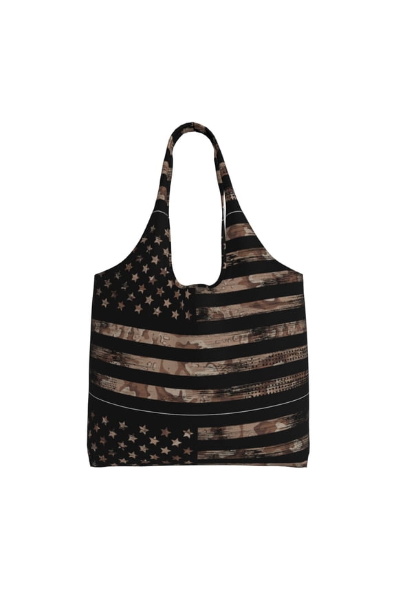 's American Flag with Desert Camouflage Canvas Tote Bag is a versatile choice for women, serving as a stylish beach bag, shopping bag,and reusable grocery bag.
