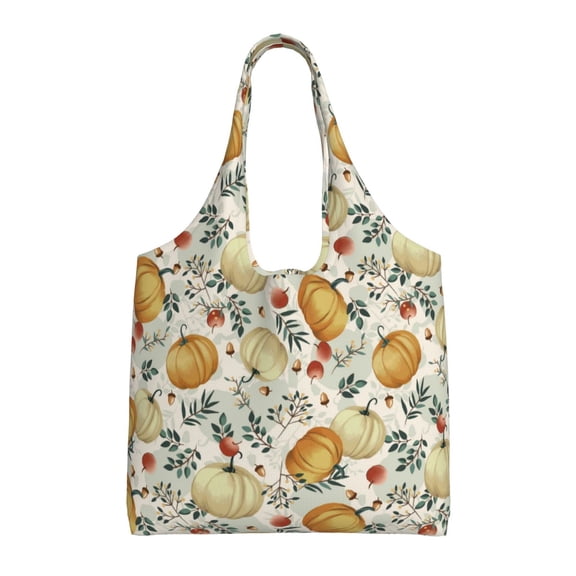 Xecao's Autumn Pumpkins Leaves Canvas Tote Bag is a versatile choice for women, serving as a stylish beach bag, shopping bag,and reusable grocery bag.