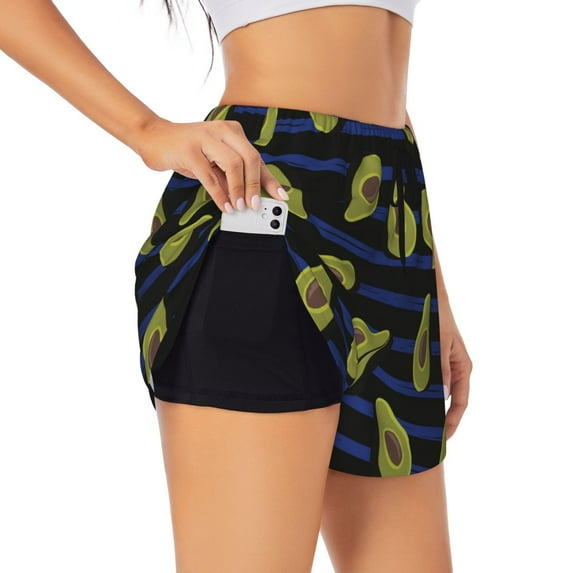 Xecao's Avocado for a double-layer running short for women, perfect for gym, tennis, and more, featuring a convenient pocket.