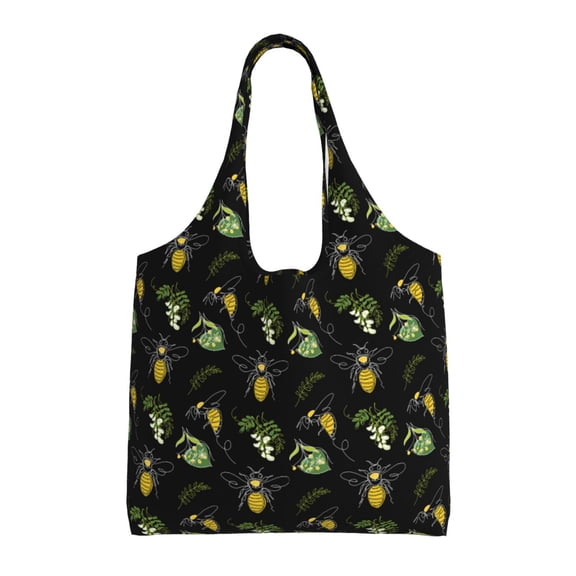 Xecao's Bee Floral Canvas Tote Bag is a versatile choice for women, serving as a stylish beach bag, shopping bag,and reusable grocery bag.