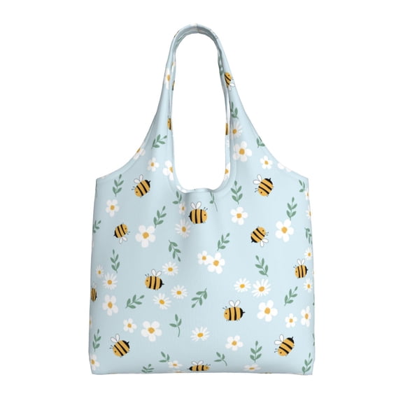 Xecao's Bee Flower Canvas Tote Bag is a versatile choice for women, serving as a stylish beach bag, shopping bag,and reusable grocery bag.