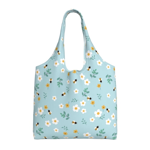 Xecao's Bee Flower Canvas Tote Bag is a versatile choice for women, serving as a stylish beach bag, shopping bag,and reusable grocery bag.