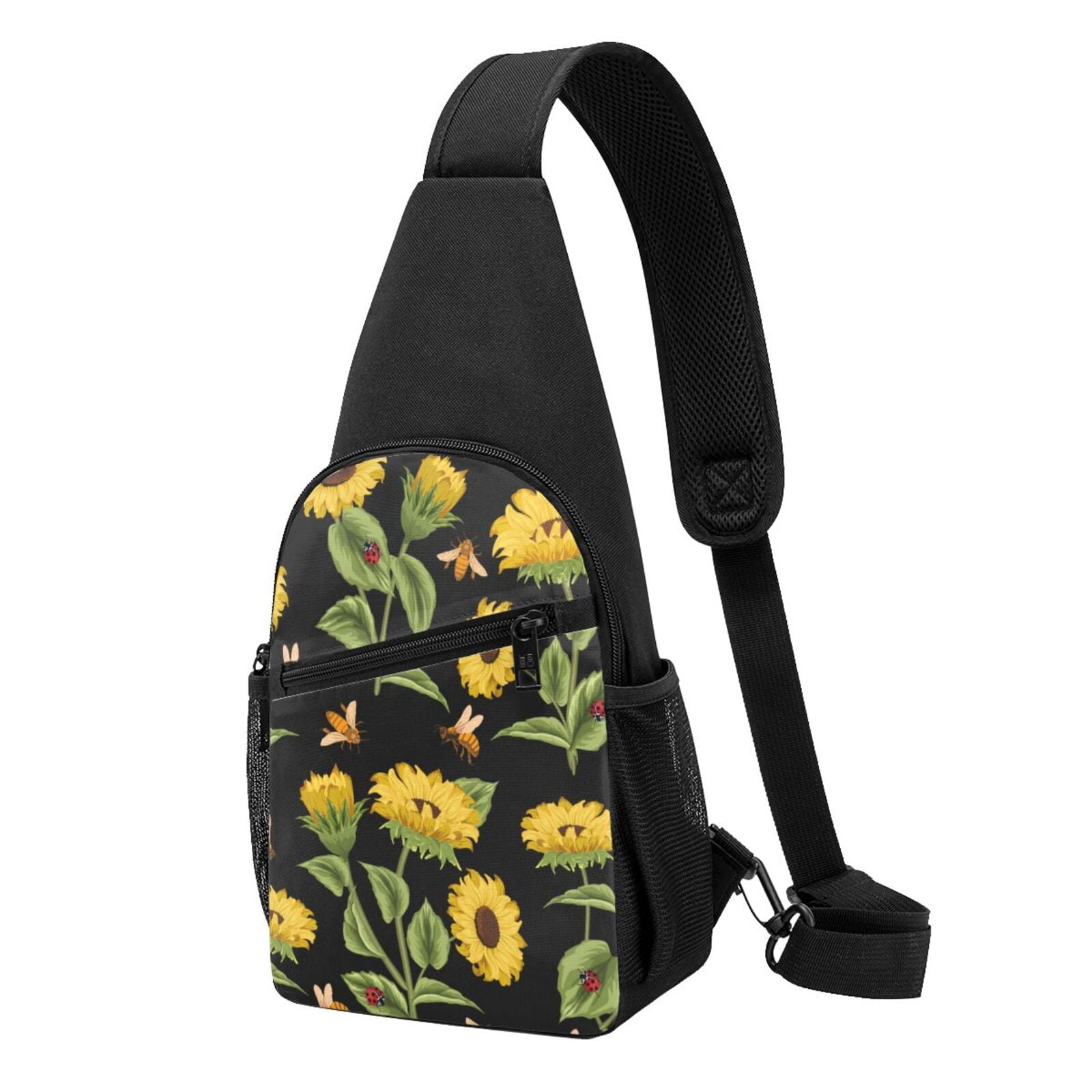 Xecao's Bees and Sunflowers Print Sling Bag: A Versatile Chest, Shoulder, and Crossbody Backpack for Casual Days Out, Perfect for Both Men and Women