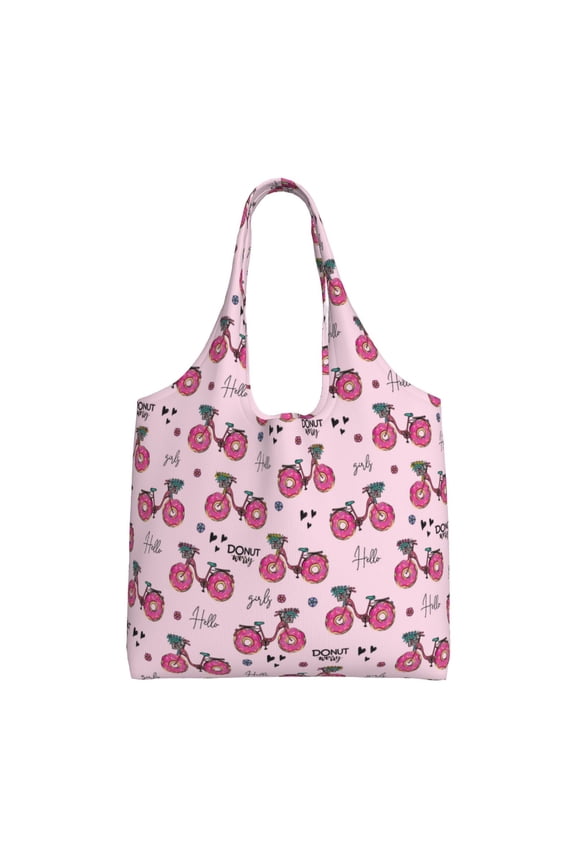 's Bike with Donut Wheels Canvas Tote Bag is a versatile choice for women, serving as a stylish beach bag, shopping bag,and reusable grocery bag.