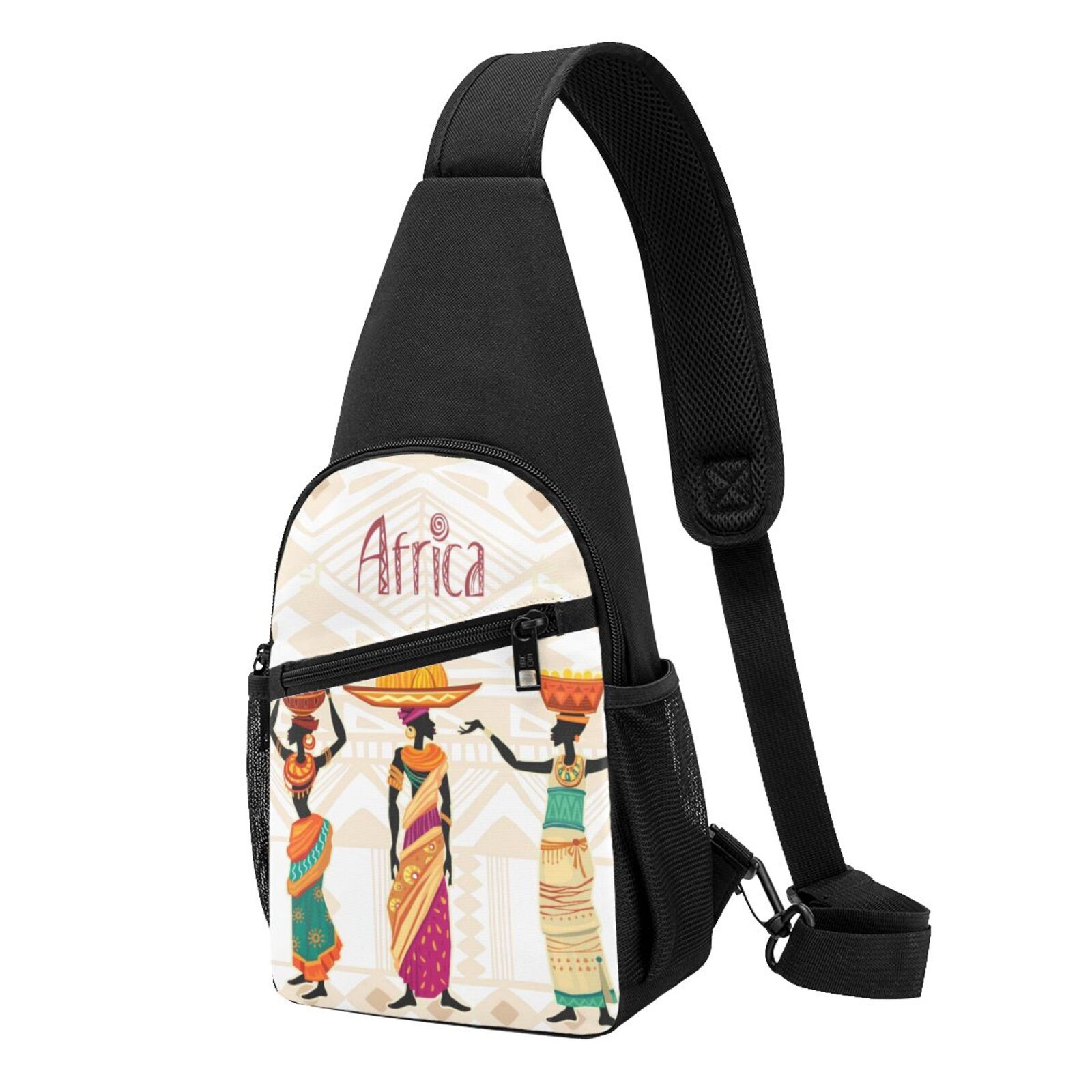 Xecao's Black African Woman Print Sling Bag: A Versatile Chest, Shoulder, and Crossbody Backpack for Casual Days Out, Perfect for Both Men and Women