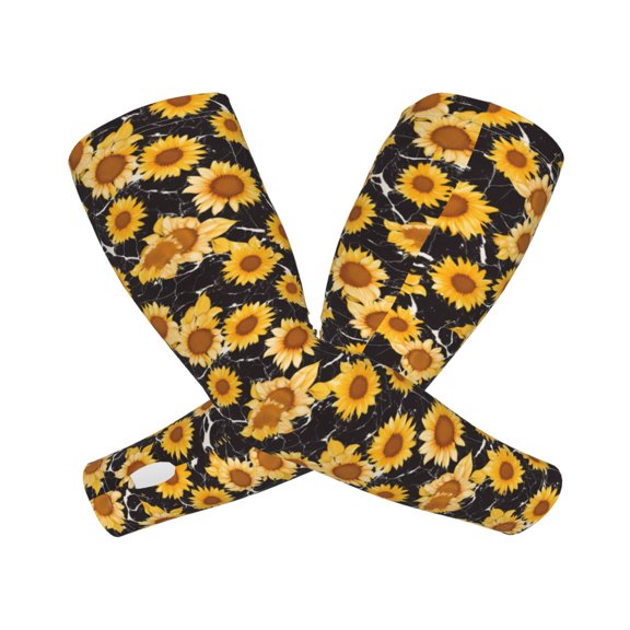 Xecao's Black Marble Pattern Sunflower print Arm Sleeves offer cooling UV protection and sports compression for both men and women.