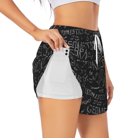 Xecao's Black Scientific for a double-layer running short for women, perfect for gym, tennis, and more, featuring a convenient pocket.