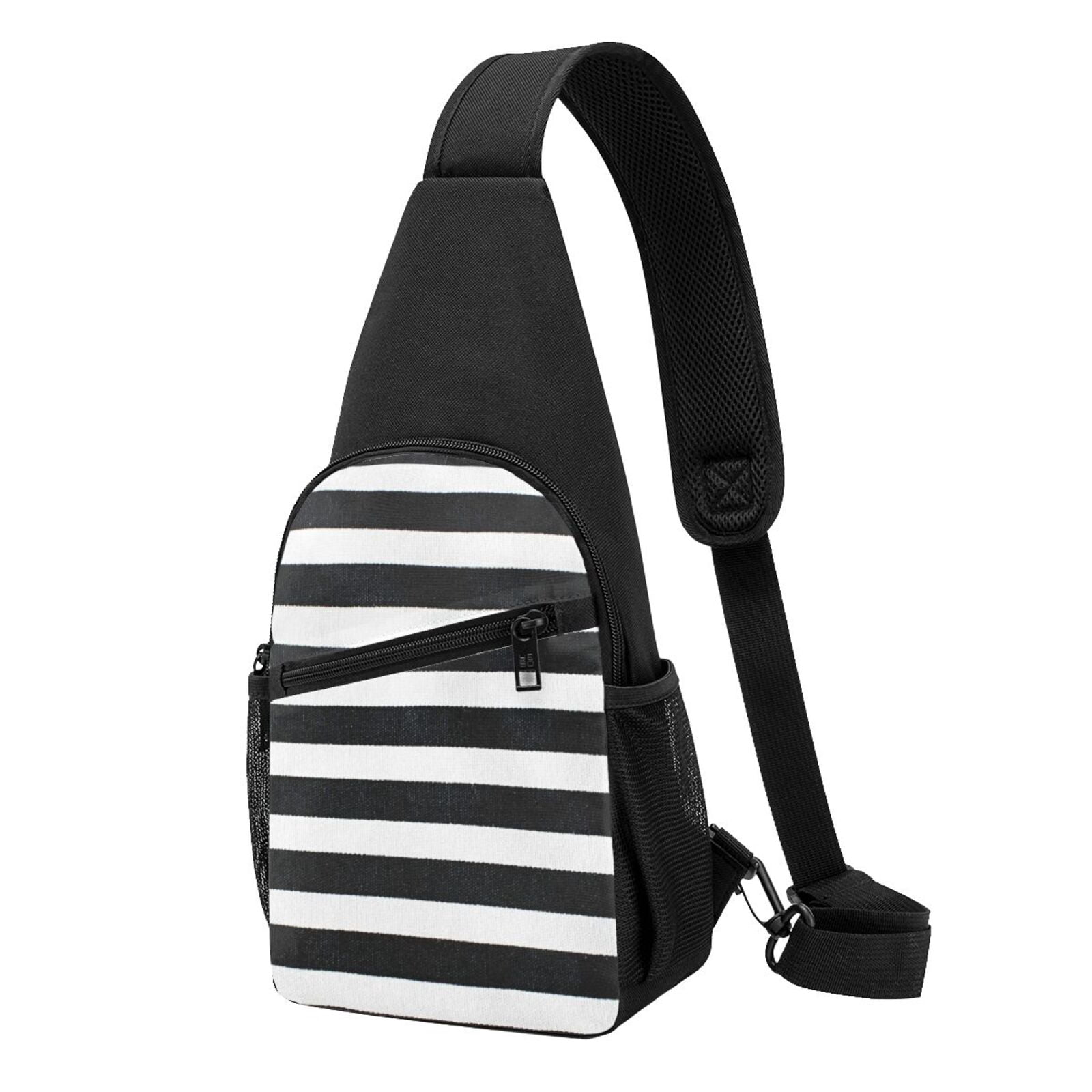Xecao's Black And White Stripes Print Sling Bag: A Versatile Chest, Shoulder, and Crossbody Backpack for Casual Days Out, Perfect for Both Men and Women