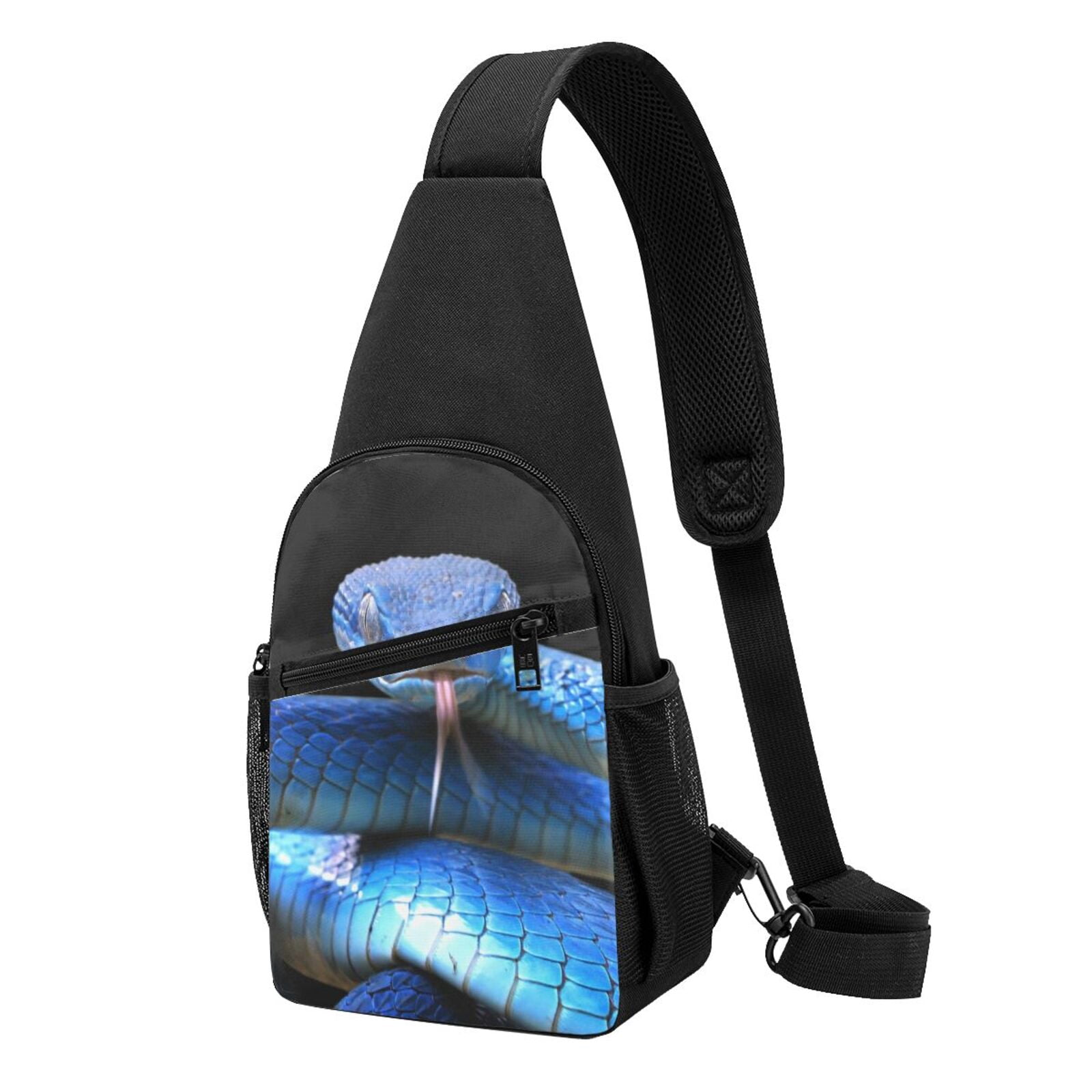 Xecao's Blue Viper Snake Print Sling Bag: A Versatile Chest, Shoulder, and Crossbody Backpack for Casual Days Out, Perfect for Both Men and Women