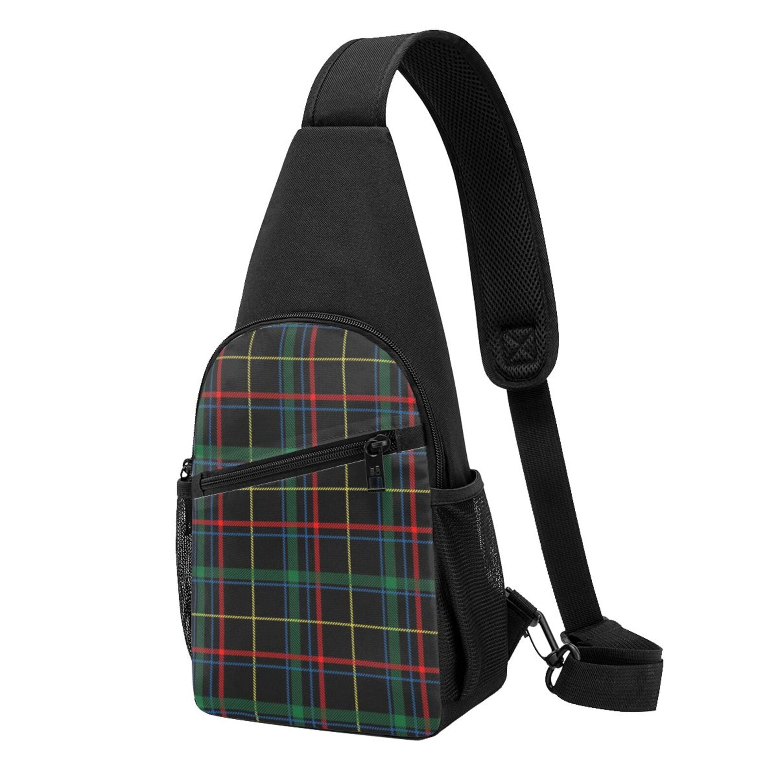 Xecao's Buffalo Plaid Dark Green Print Sling Bag: A Versatile Chest, Shoulder, and Crossbody Backpack for Casual Days Out, Perfect for Both Men and Women