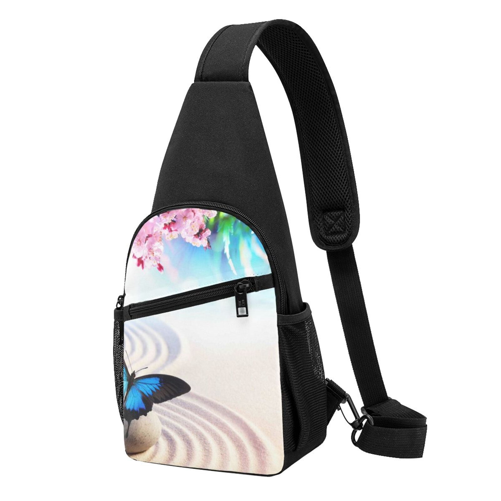 Xecao's Butterfly In Blossoms Zen Print Sling Bag: A Versatile Chest, Shoulder, and Crossbody Backpack for Casual Days Out, Perfect for Both Men and Women