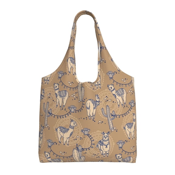 Xecao's Cactus Alpaca Canvas Tote Bag is a versatile choice for women, serving as a stylish beach bag, shopping bag,and reusable grocery bag.