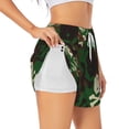 thumbnail image 1 of Xecao's Camouflage Skull for a double-layer running short for women, perfect for gym, tennis, and more, featuring a convenient pocket., 1 of 9