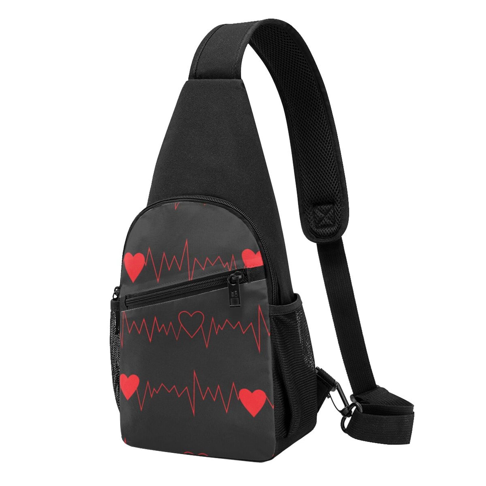 Xecao's Cardiogram and Heart Print Sling Bag: A Versatile Chest, Shoulder, and Crossbody Backpack for Casual Days Out, Perfect for Both Men and Women