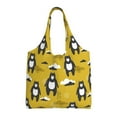 thumbnail image 1 of Xecao's Cartoon Bear Yellow Canvas Tote Bag is a versatile choice for women, serving as a stylish beach bag, shopping bag,and reusable grocery bag., 1 of 5