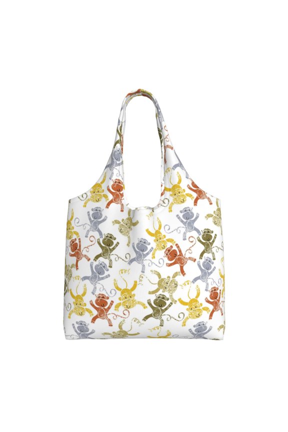 's Cartoon Monkey Canvas Tote Bag is a versatile choice for women, serving as a stylish beach bag, shopping bag,and reusable grocery bag.