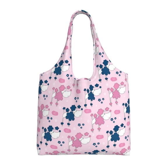 Xecao's Cartoon Poodle Dog Canvas Tote Bag is a versatile choice for women, serving as a stylish beach bag, shopping bag,and reusable grocery bag.
