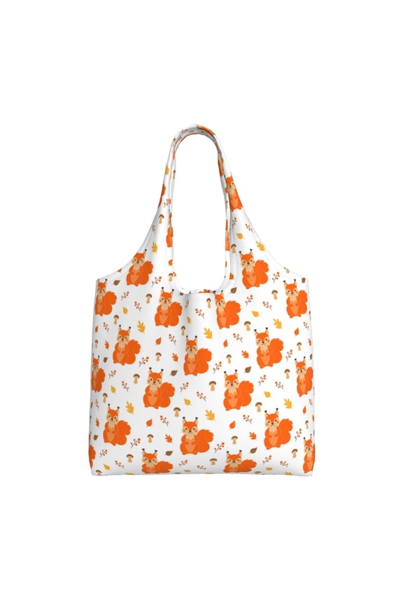 's Cartoon Squirrel Canvas Tote Bag is a versatile choice for women, serving as a stylish beach bag, shopping bag,and reusable grocery bag.