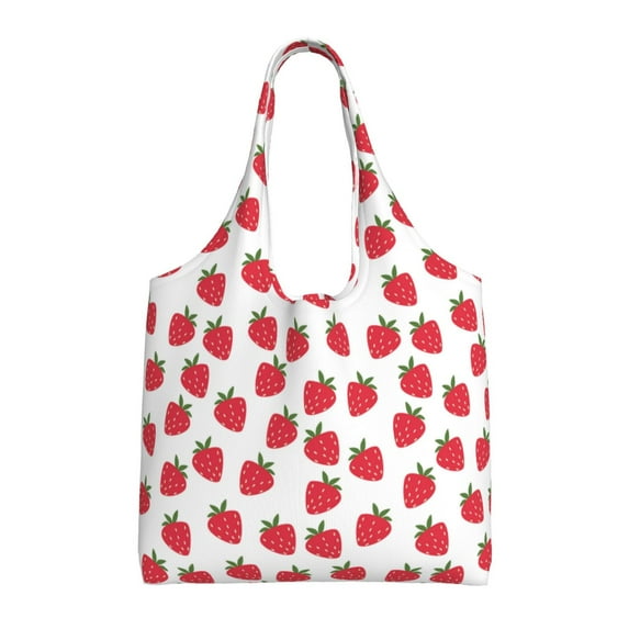 Xecao's Cartoon Strawberry Canvas Tote Bag is a versatile choice for women, serving as a stylish beach bag, shopping bag,and reusable grocery bag.