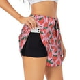 thumbnail image 1 of Xecao's Cartoon Strawberry for a double-layer running short for women, perfect for gym, tennis, and more, featuring a convenient pocket., 1 of 9