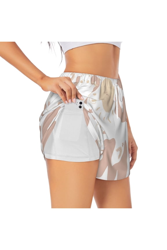 's Cat Yoga Time for a double-layer running short for women, perfect for gym, tennis, and more, featuring a convenient pocket.