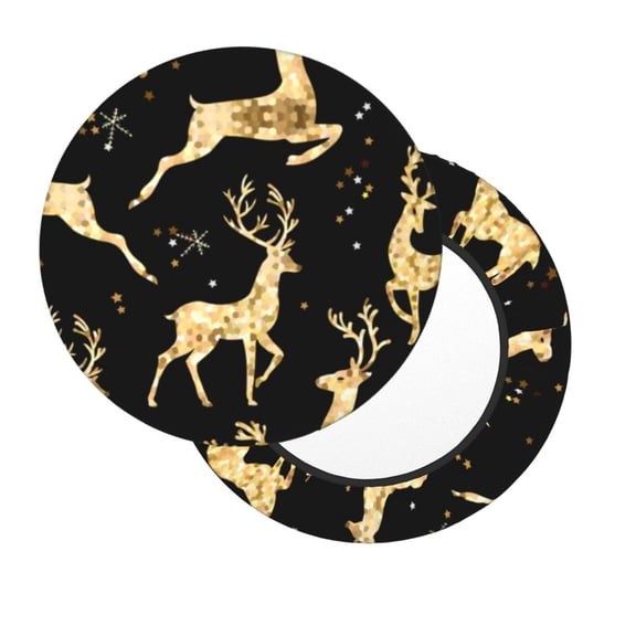Xecao's Christmas Gold Deers Print Stool Covers offer stylish, washable protection for PU round bar stools, perfect for home or commercial use.