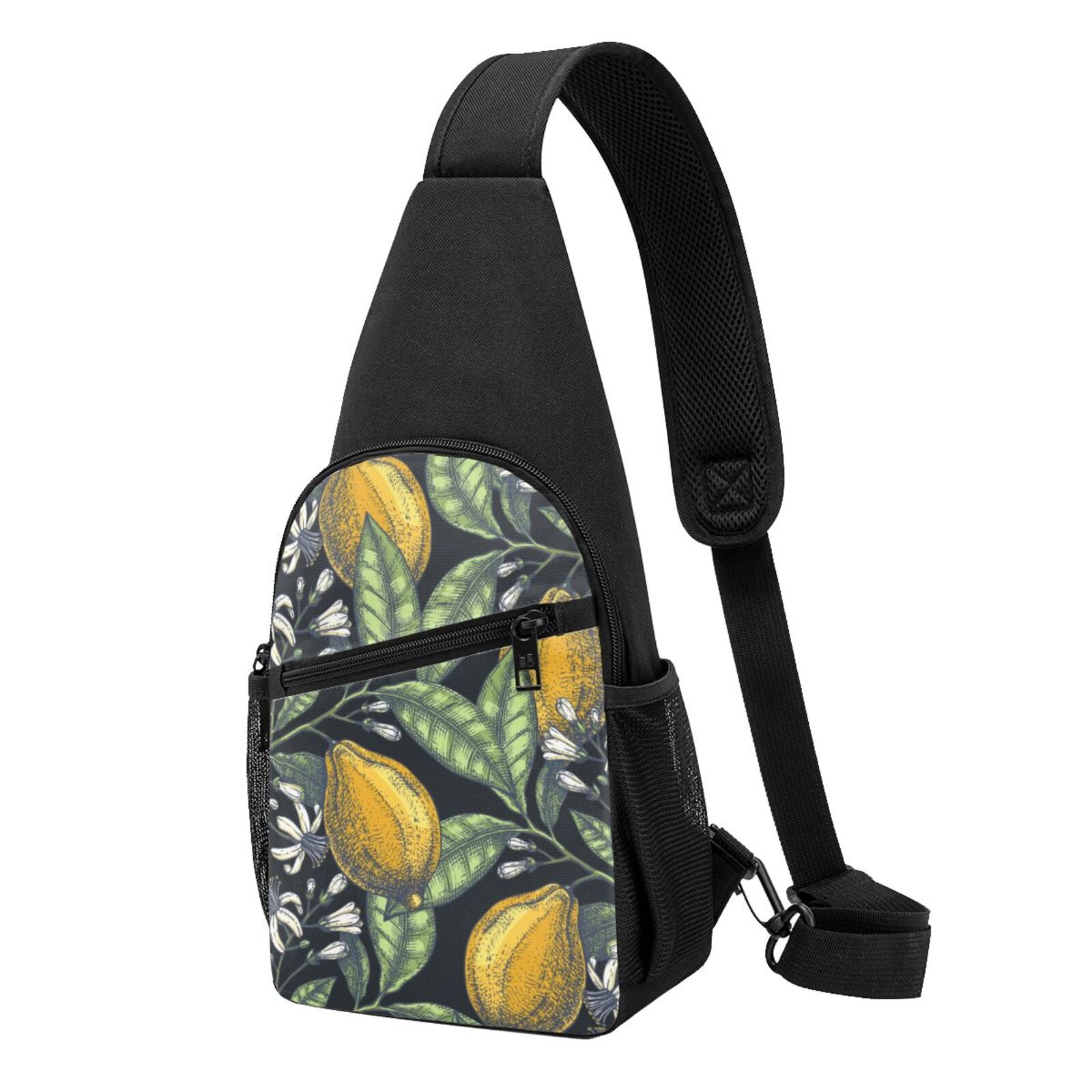 Xecao's Citrus Fruits Elegant Lemons Print Sling Bag: A Versatile Chest, Shoulder, and Crossbody Backpack for Casual Days Out, Perfect for Both Men and Women