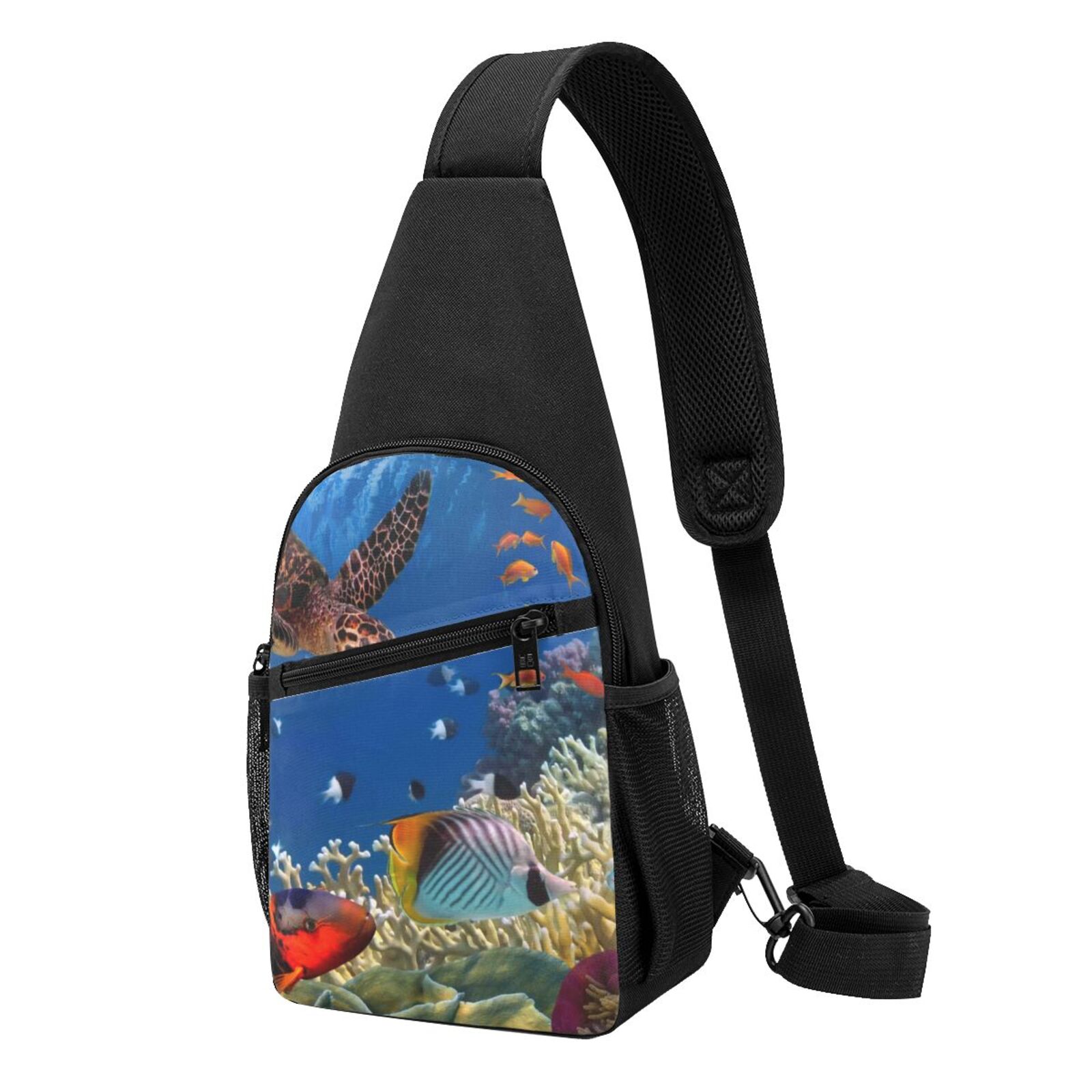 Xecao's Colorful Coral Reef Print Sling Bag: A Versatile Chest, Shoulder, and Crossbody Backpack for Casual Days Out, Perfect for Both Men and Women