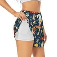thumbnail image 1 of Xecao's Colorful Mushrooms for a double-layer running short for women, perfect for gym, tennis, and more, featuring a convenient pocket., 1 of 9