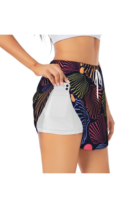 's Colorful Shells for a double-layer running short for women, perfect for gym, tennis, and more, featuring a convenient pocket.