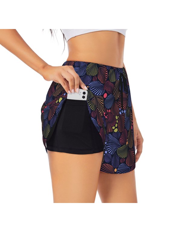 's Colorful Shells for a double-layer running short for women, perfect for gym, tennis, and more, featuring a convenient pocket.
