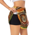 thumbnail image 1 of Xecao's Colorful Swirl for a double-layer running short for women, perfect for gym, tennis, and more, featuring a convenient pocket., 1 of 9
