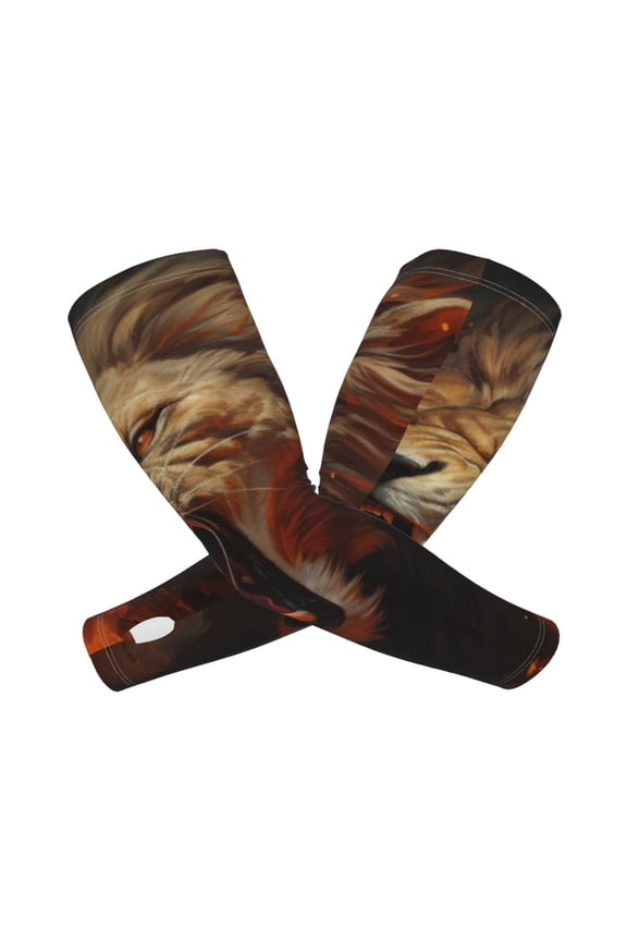 's Cool Flame Lion A print Arm Sleeves offer cooling UV protection and sports compression for both men and women.