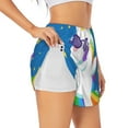thumbnail image 1 of Xecao's Cool Unicorn Star Golden for a double-layer running short for women, perfect for gym, tennis, and more, featuring a convenient pocket., 1 of 9