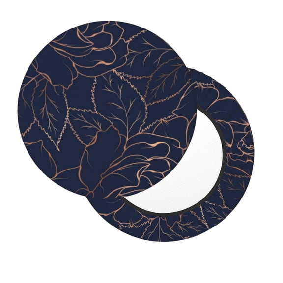 Xecao's Copper-Gold Gloss Outline Navy Dark Blue Print Stool Covers offer stylish, washable protection for PU round bar stools, perfect for home or commercial use.