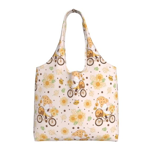 Xecao's Cute Bee Gnome1 Canvas Tote Bag is a versatile choice for women, serving as a stylish beach bag, shopping bag,and reusable grocery bag.