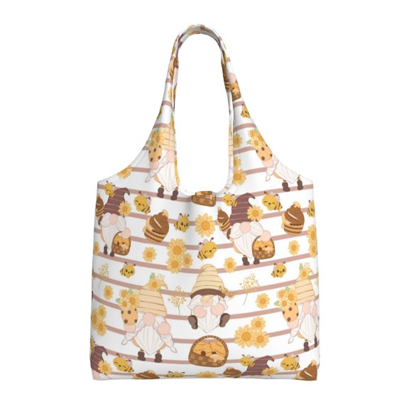 Xecao's Cute Bee Gnome2 Canvas Tote Bag is a versatile choice for women, serving as a stylish beach bag, shopping bag,and reusable grocery bag.